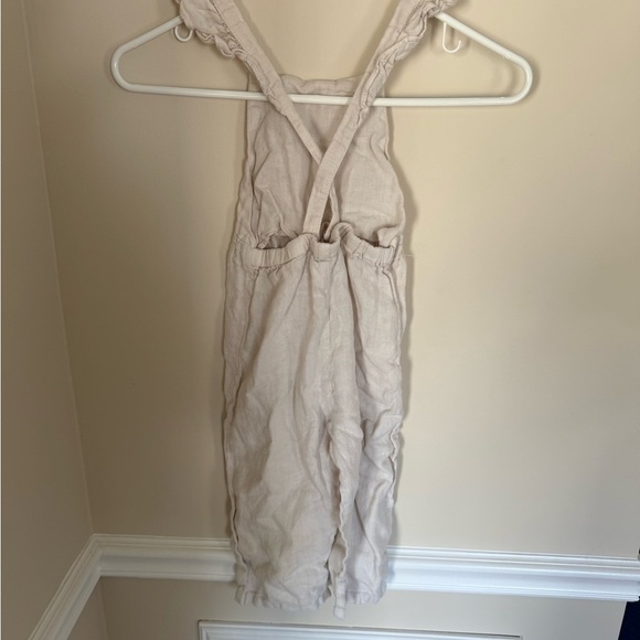 Zara Kids 100% Linen Beige Ruffle Strap Baby Romper Size 3-4 Years - Picture 3 of 10